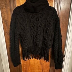 Zara Black Turtleneck Fringe Sweater